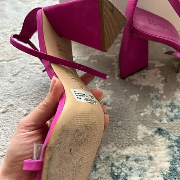 Schutz Avva Pink Suede Block Heel Sandals | Size 8.5 - Picture 5 of 5